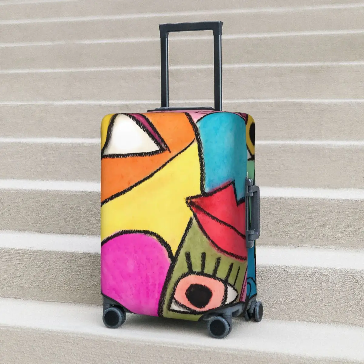 Artistic Color Block Suitcase Cover Blue Red Green Flight Travel Fun Luggage Supplies Protection