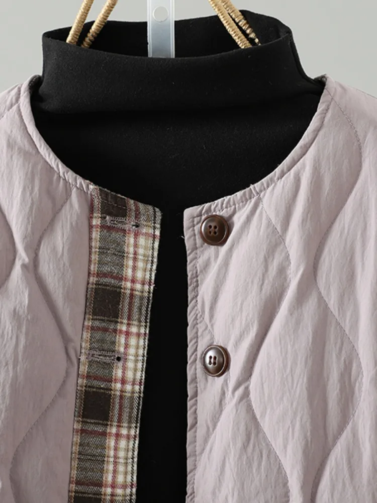 Fashionable Anti-Aging Purple Diamond Pattern Unisex Cotton Jacket Women's Winter Large Size Inner Checkered Double-Sided Wea...