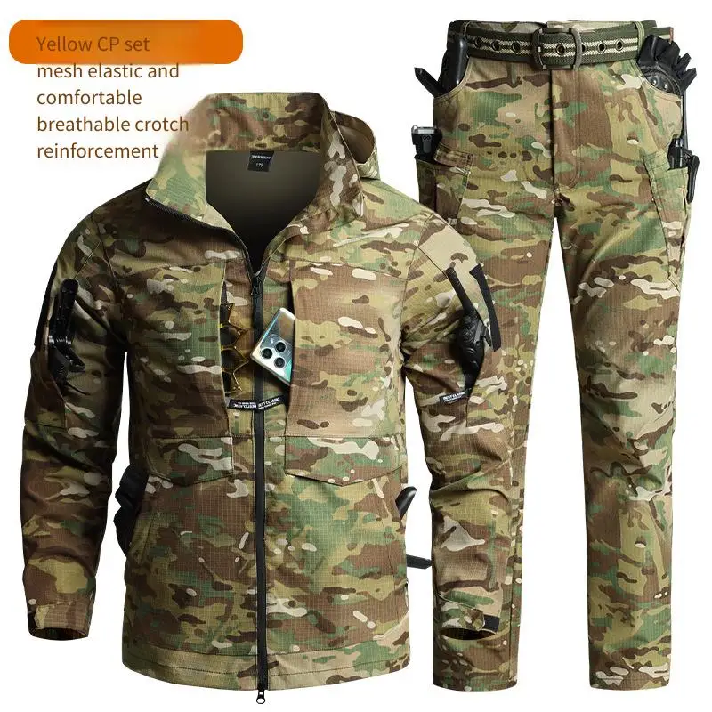 Men Camouflage Tactical Gear Set Hooded Breathable Rip-stop Jacket + Multi-Pocket Cargo Pants Outdoor Hiking Hunting Sports Set - view 3