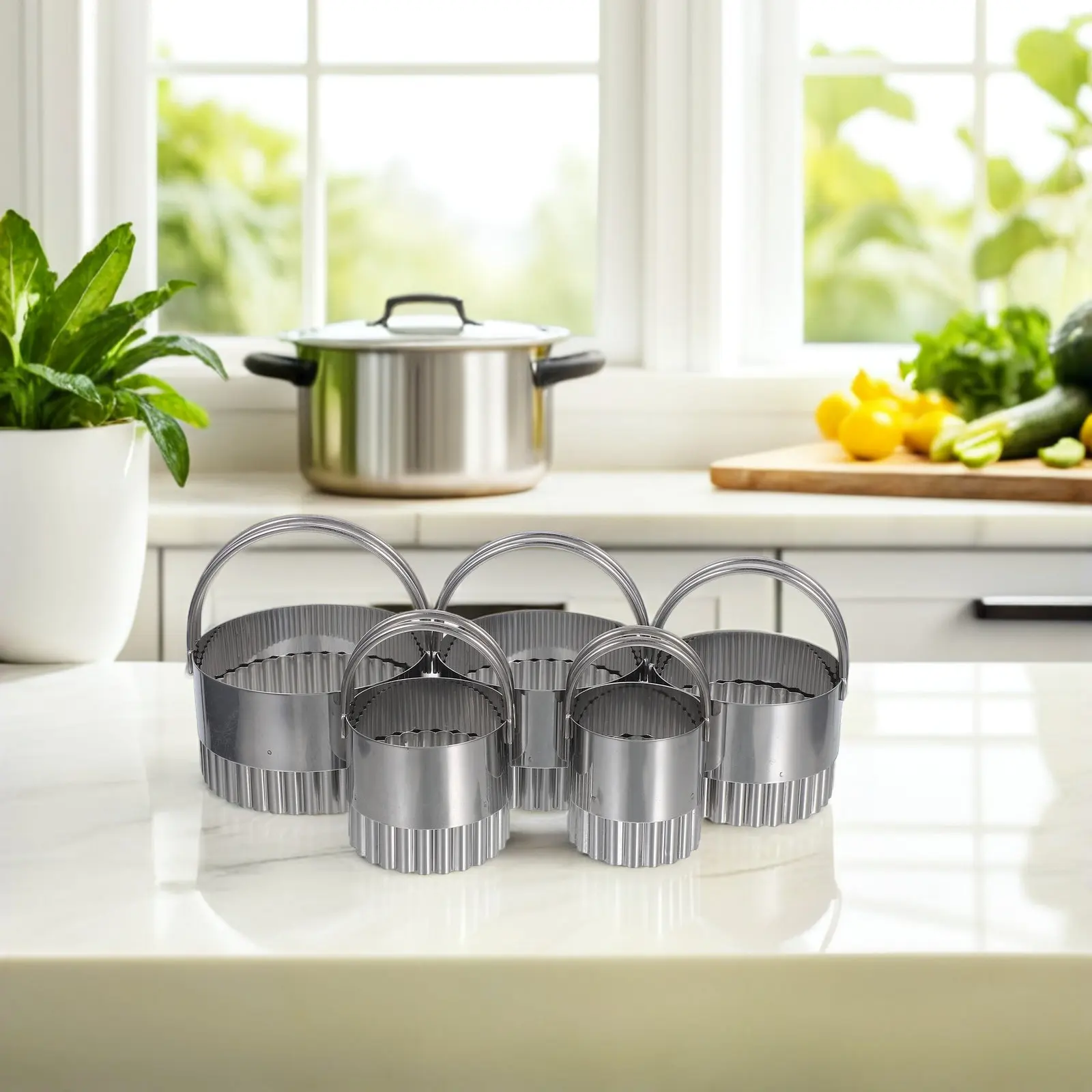 

5Pcs Circular Cookie Cutters Stainless Steel Biscuit Cutter Round Plaque Mold Wavy Edge for Baking Cookies Cakes Fondant Mousse