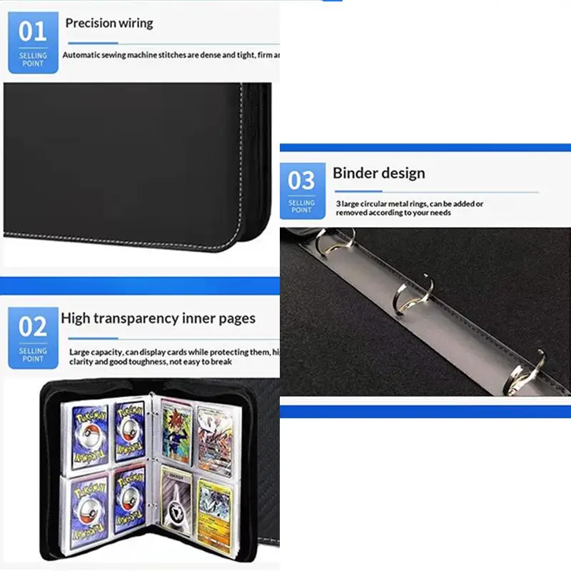 Trading Card Binder Waterproof PU Leather 4 Pocket Zippered Album for Yugioh  TCG Card Collection