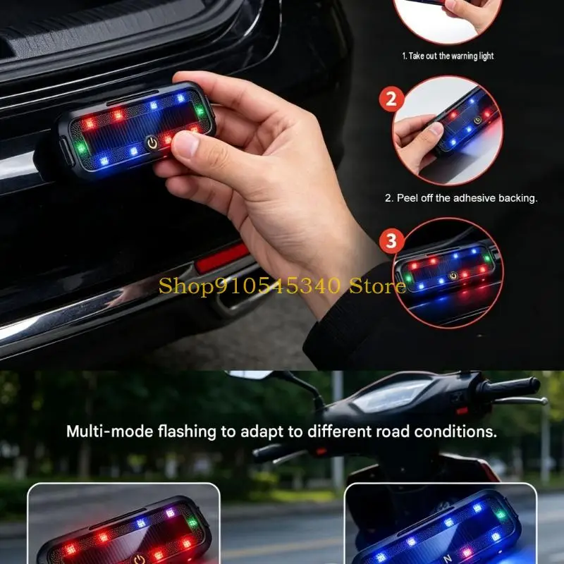 U2JA Vehicle Grille Warning Light, Solar Powered Small-Profile Black ABS LED-Style Light with Varied Lighting Modes for Exterior