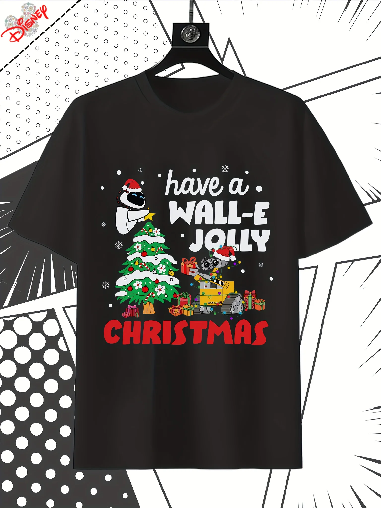 تي شيرت Disney Pixar'S Wall-E الرسمي للرجال - مع نص "Have A Wall-E Christmas" باللون الأحمر - تي شيرت برسومات كاجوال يتميز