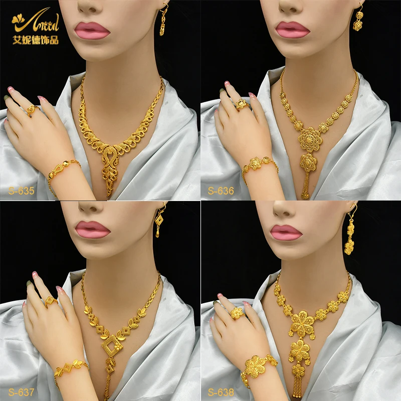 

ANIID Dubai Necklace And Earring Set Arabic Wedding For Women Indian Bridal Ethiopian Tassel 24k Gold Plated Jewelry Sets Gifts