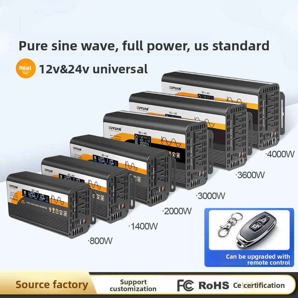 .Pure Sine Wave Inverter 12V 24V to 110V US Plug 3000W Car Power Inverter with Remote Control