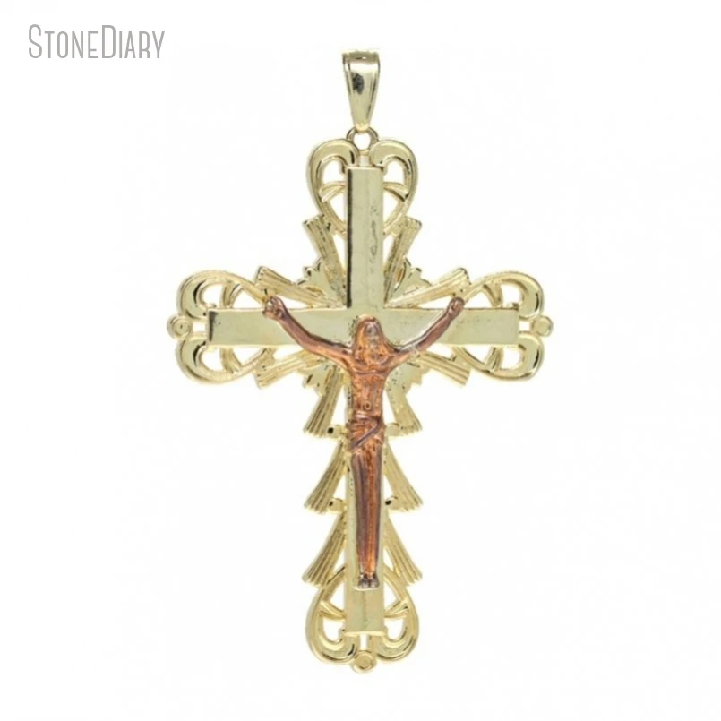 

5Pcs Wholesale Gold Color Copper Invisible Setting Cubic Zirconia Crisscross Jesus Christian Jewelry Pendant PM48857