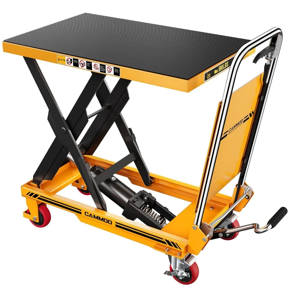 

Foldable Hydraulic Lift Table Cart, 500lbs Capacity, 28.5" Lifting Height, Single Scissor Lift with Non-Slip Pad & Thickened Sci