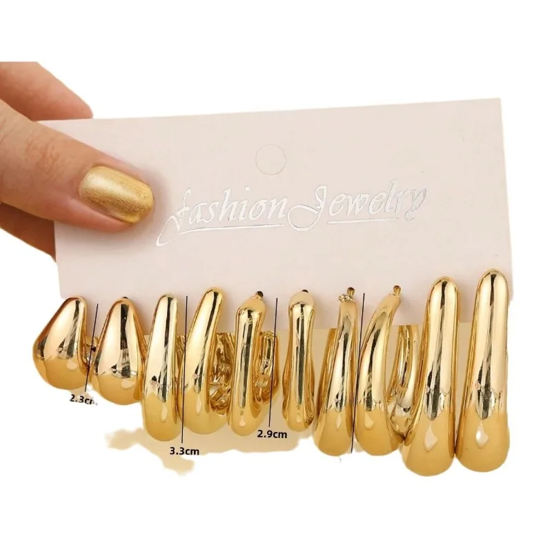 10 Pieces/set of New Irregularly Shaped ABS Acrylic Gold CCB Lightweight Earring Set, C-shaped and Teardrop Shaped image 6