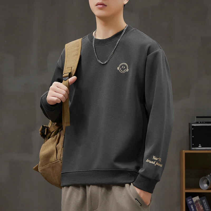 2024 New Men's Trendy Sweater Autumn Simplicity All-Match Elastic Soft Comfort and Casual round Neck Long Sleeve Top