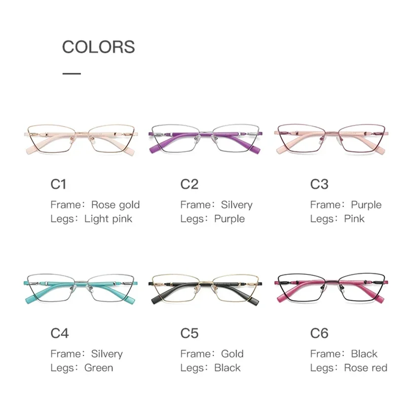 New Fashion Small Cat Eye Anti Blue Light Reading Glasses Women Metal Myopia Prescription Glasses Women\'s Optical Glasses Frame