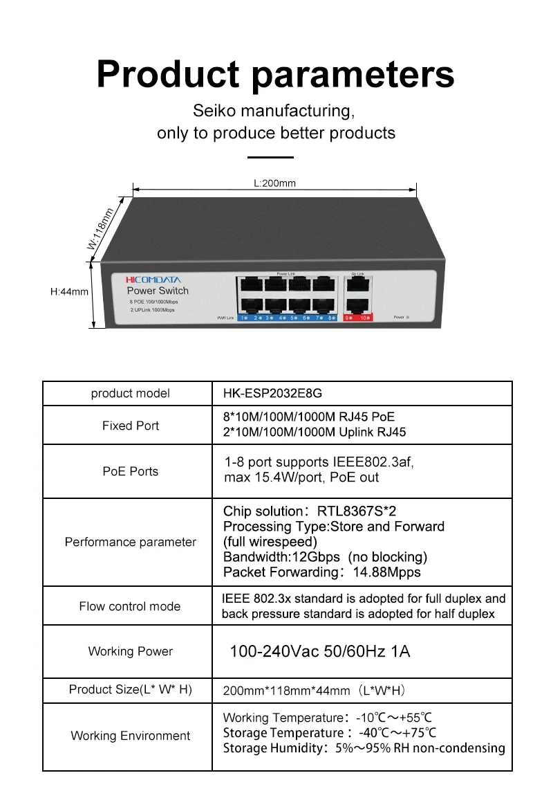 Imagem -06 - Switch Poe Completo para Câmera ip 1000m 10 16 Portas 1000mbps ap sem Fio Gigabit Sfp Ieee802.3af a 120w Potência Incorporada