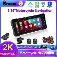 Srnubi 5/6.86 inch Motorcycle Navigation DVR 2K Lens IPX7 Waterproof Portable Wireless Carplay/Android Auto Bluetooth Monitor