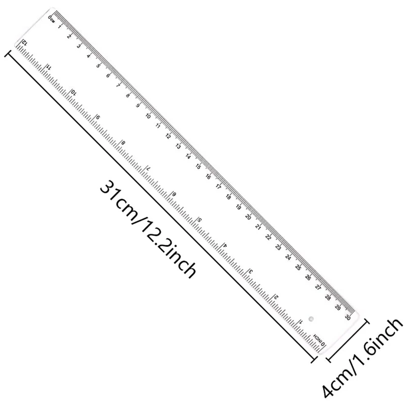 2 Packs Plastic Ruler Measuring Tools, Suitable For Schools, Offices, With Inches And Metric (Transparent, 12 Inches)