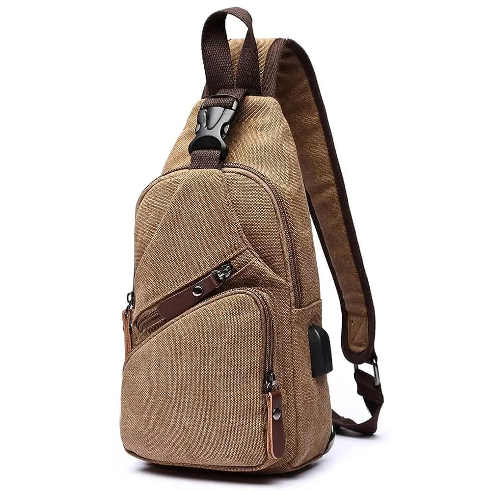 

Canvas Sling Bag Crossbody Backpack Shoulder Casual Rucksack for Men Women Outdoor Cycling Hiking Travel Fishing Coffee