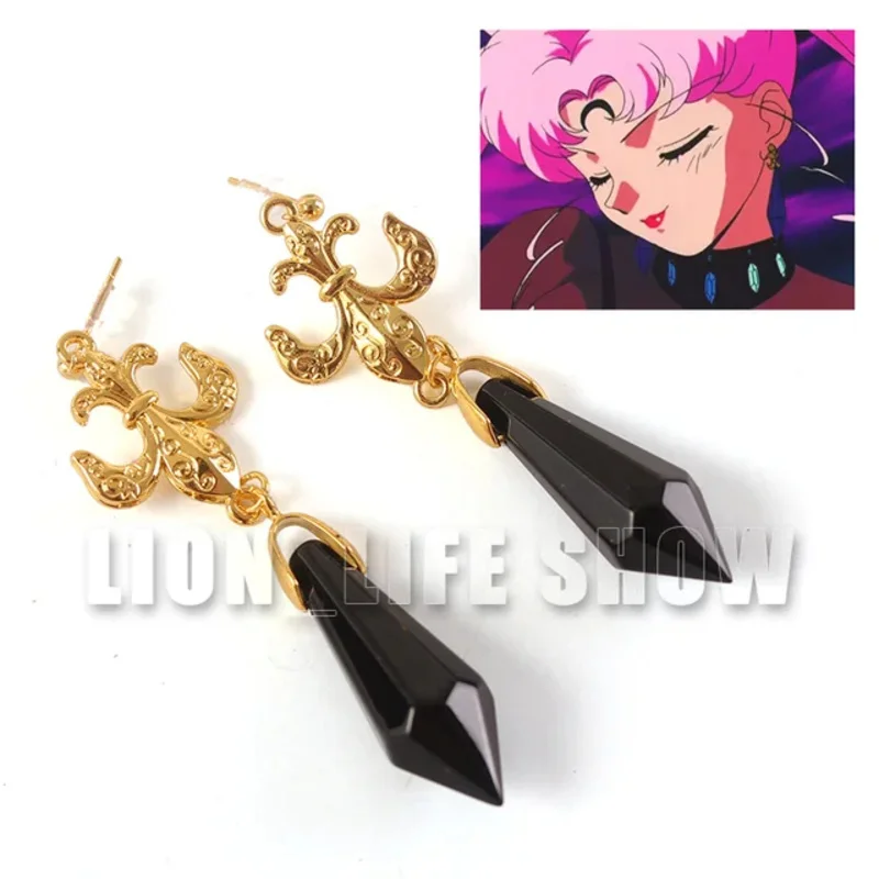 925 Silver Handmade Shiny Moon Saturn Black Lady Earring Ear Stud Cosplay Props Gift New OI9698