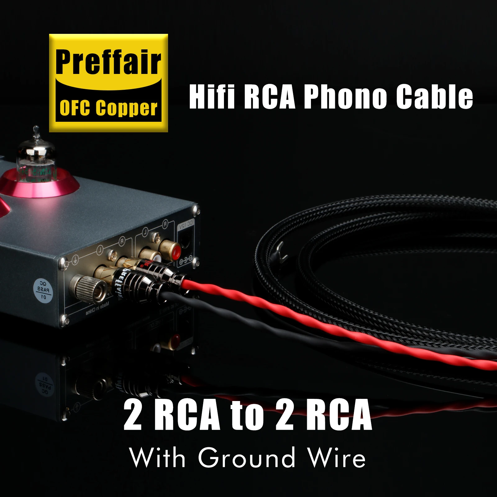Hifi Phono Cable With Ground Wire Vinyl Record Player RCA Cable 6N OFC 2RCA to 2RCA Grounding Spade Plug for CD Amplifier