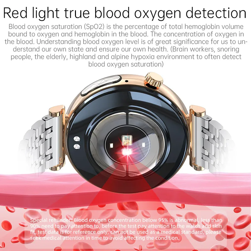 JA02 نساء ساعة ذكية نمط فاخر بلوتوث الاتصال مراقبة نسبة الأكسجين في الدم أنثى Smartwatch 1.28 "HD AMOLED عرض سيدة ساعة