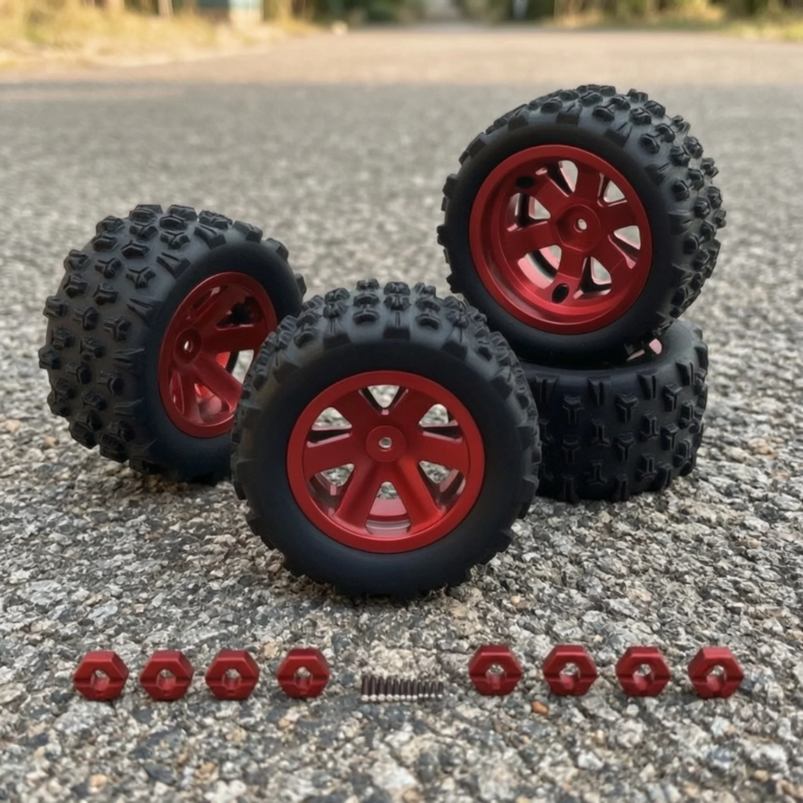 4 Pieces RC Wheel and Tire Assembly Good Grip RC Tires with Rims Parts Knobby Multi-Spoke for Hobbyists, Customization, Backyard