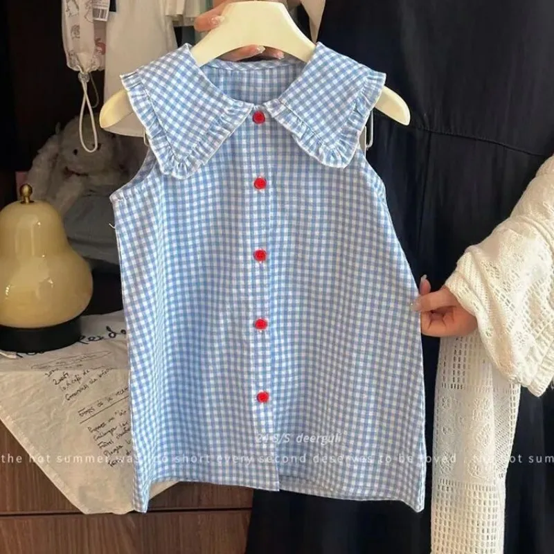 Girls' Dress 2025 Summer New Fashionable Little Girls' Tank Top Skirt Stylish Children's Plaid Princess Skirt