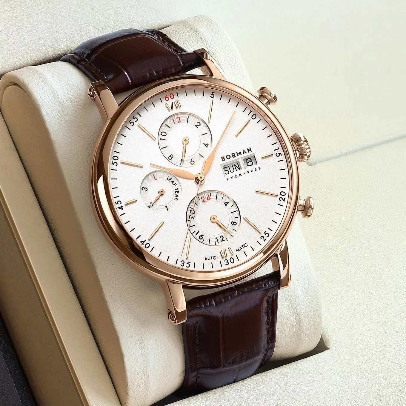 BORMAN, relojes mecánicos automáticos de lujo para hombres, calendario de movimiento de gaviota, reloj multifunción con cristal de zafiro, reloj resistente al agua