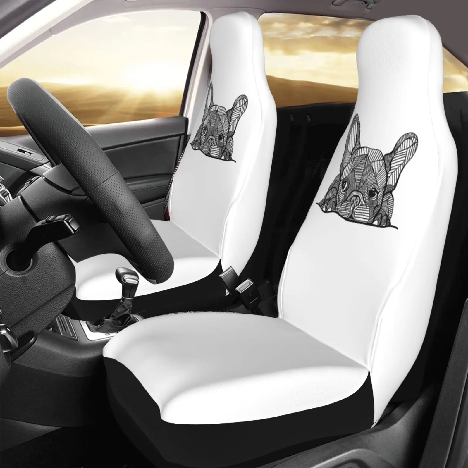 Customized French Bulldog Cute Print Car Seat Cover Protection Set 2-piece Cute All-weather Interior Accessory for All Seasons