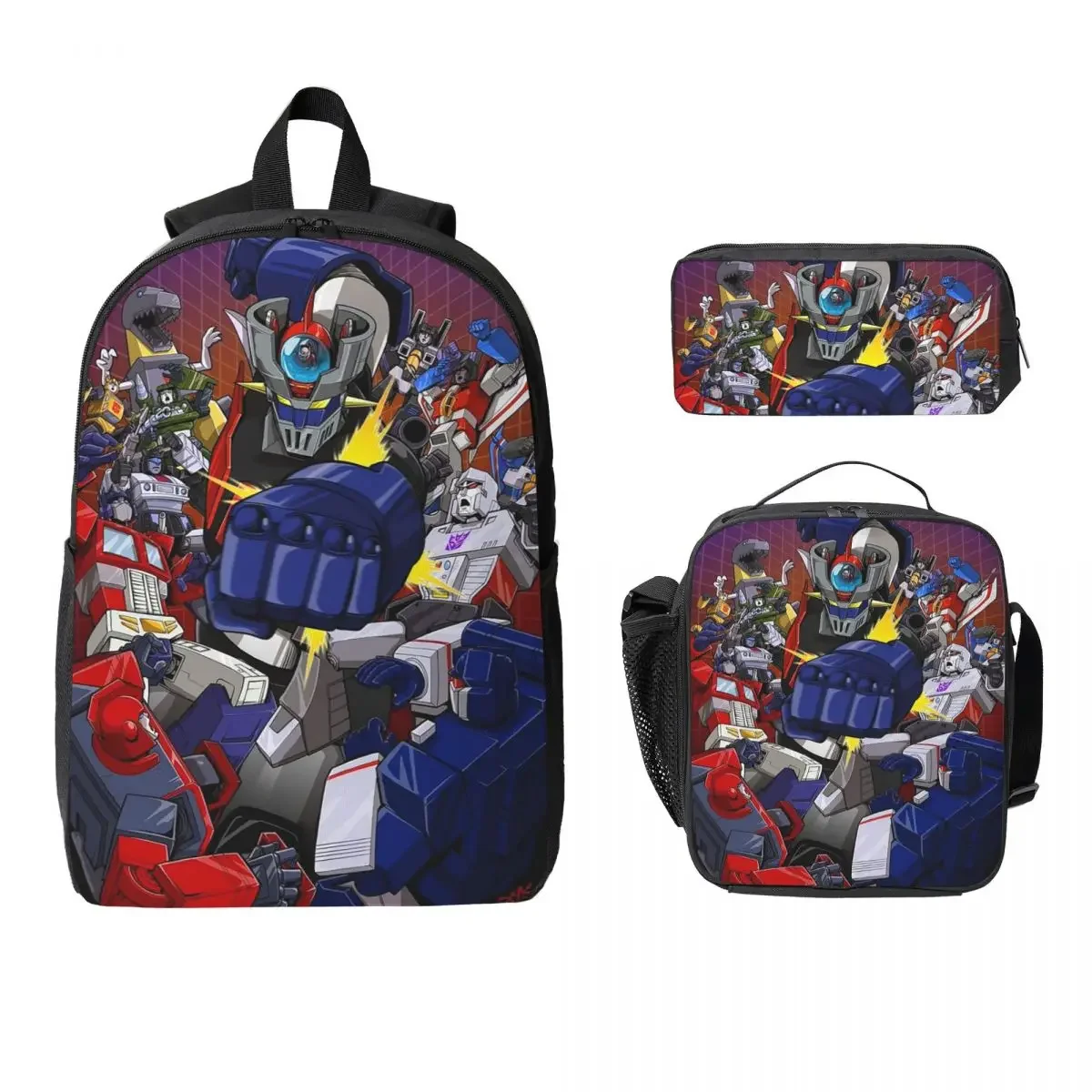 Mazinger Z Mad Robot Grendizer Anime Manga Backpack Student Boys Girls BookBag School Bag 3ps Insulated Lunch Bag Pencil Case