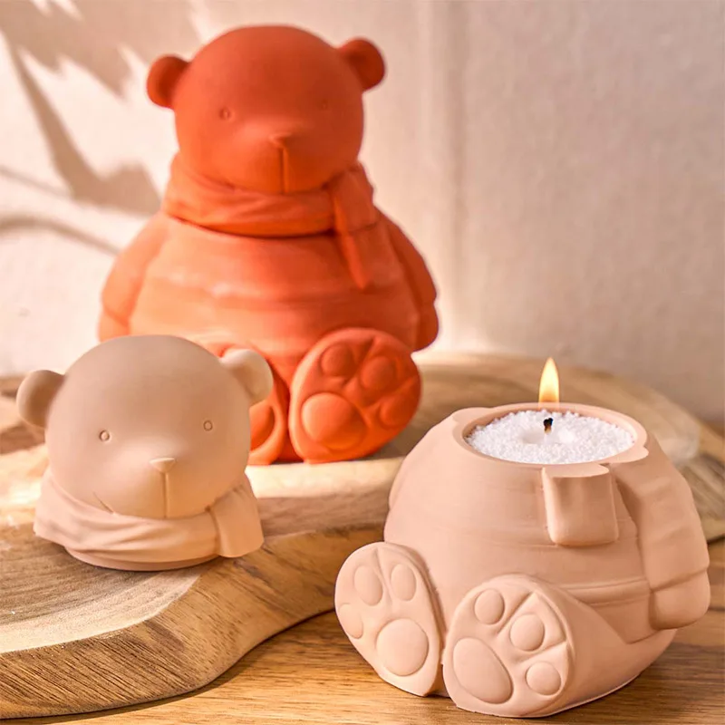 ثلاثية الأبعاد لطيف وشاح الدب شمعة جرة قالب من السيليكون DIY بها بنفسك الحيوان تصميم صندوق تخزين الحرف صنع الجص الراتنج قوالب الصب ديكور المنزل
