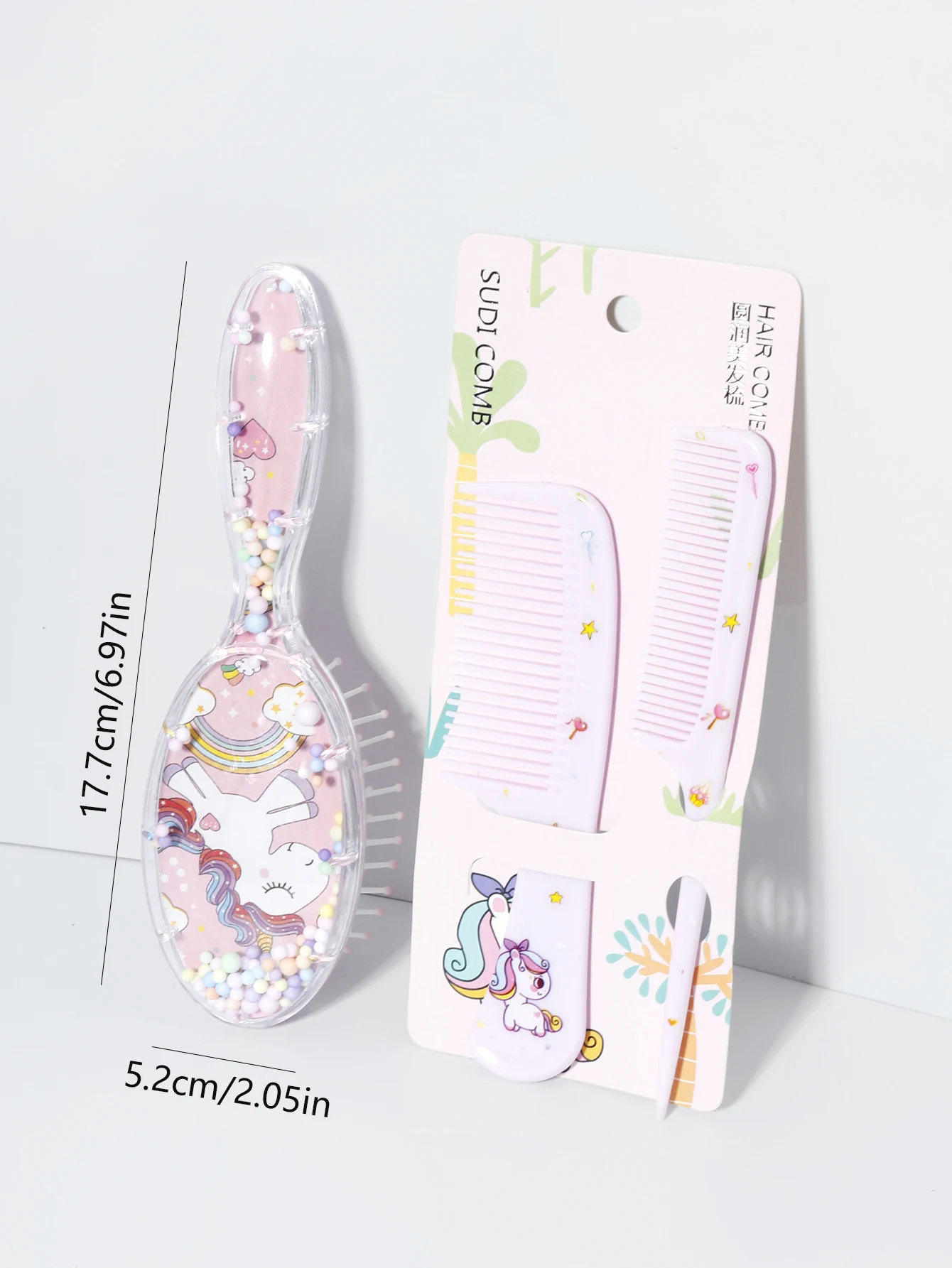 3-teiliges Haarkamm-Set mit niedlichem Cartoon-Muster, Haarbürsten und 2 Kämme, sowohl für trockenes als auch nasses Haar, Geschenk, speziell für Echthaarperücken – Detail 7