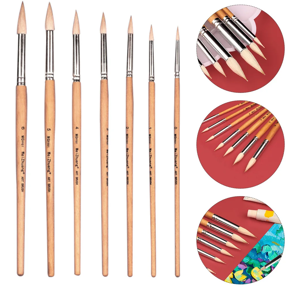 

1Set Pointed Painting Brush Set Wood Handle Gouache Watercolor Oil Artist Brushes High Absorption Smooth Painting
