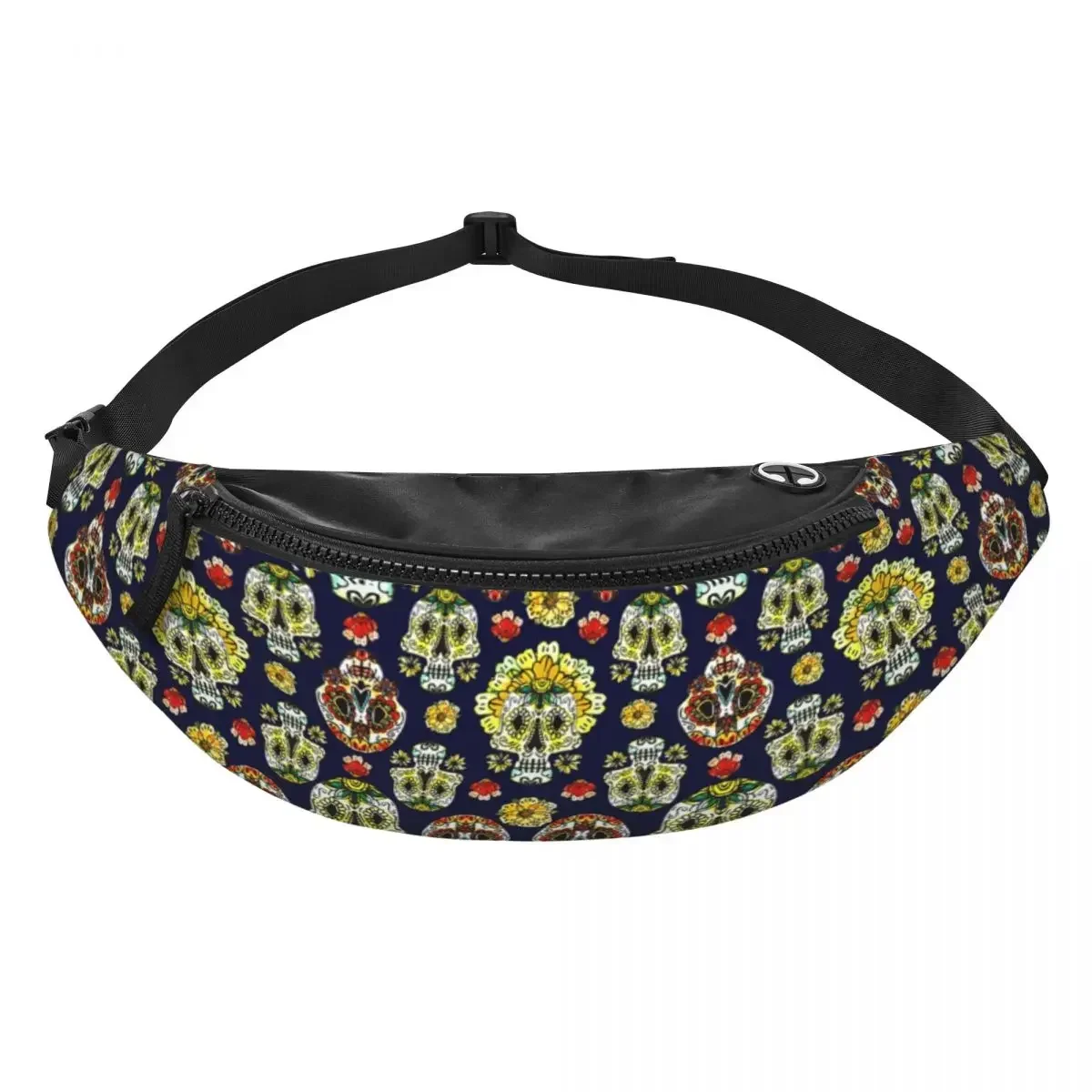 Sugar Skulls Collage Fanny Pack Men Women Custom Pretty Mexican Floral Crossbody Waist Bag for Traveling Phone Money Pouch