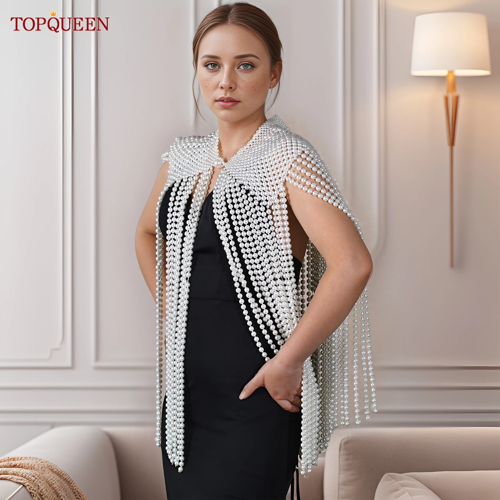 

TOPQUEEN VG109 DIY Wedding Shawl Wrap Bridal Pearl Bolero Bridal Body Jewelry Sexy Pearl Body Chain For Women Necklaces Shawl