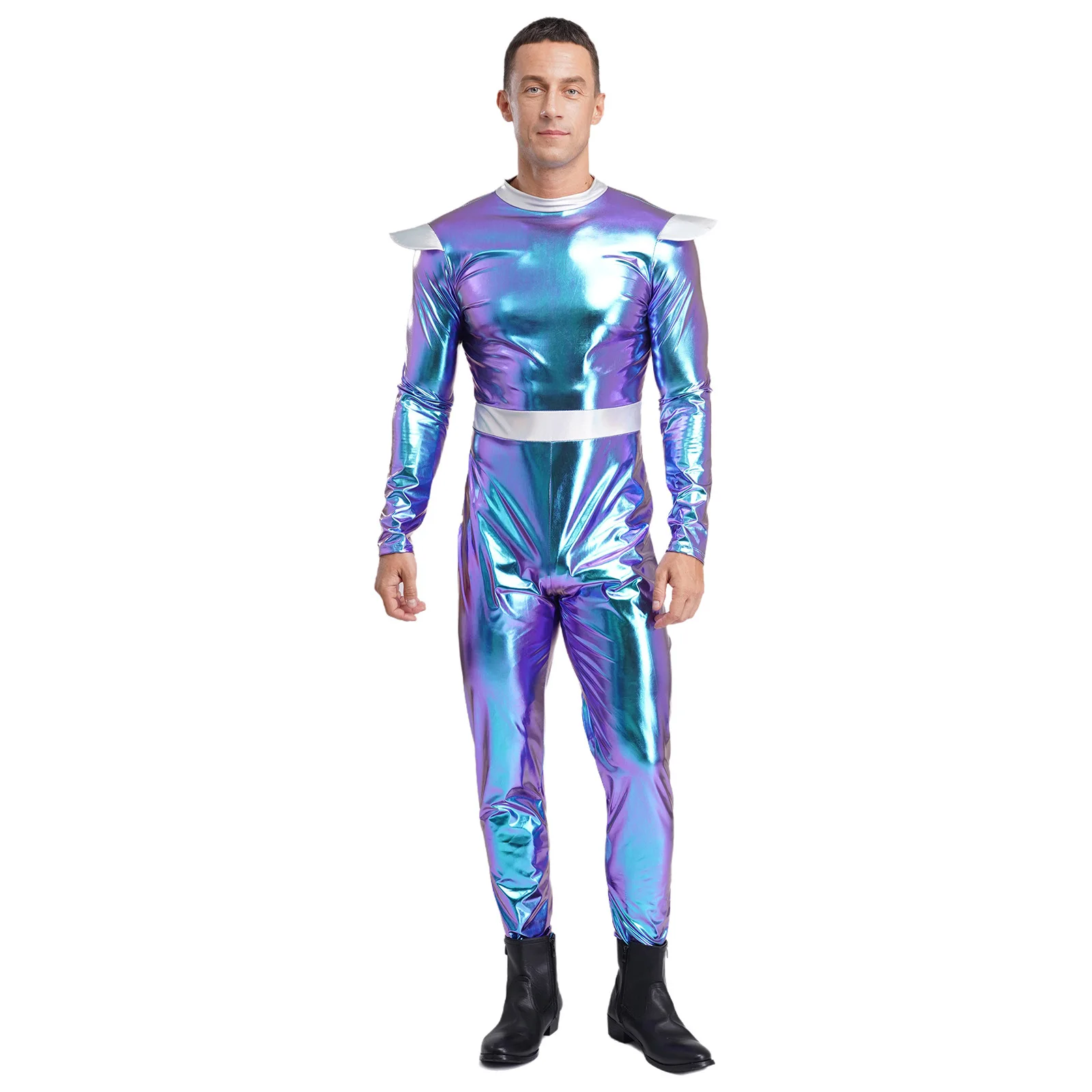 Zilver volwassenen buitenaardse cosplay kostuum heren robot jumpsuit astronaut ruimte outfit rollenspel prestaties festival kostuum