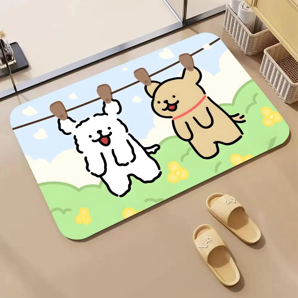 Anime L-LINE FRIENDS Puppy Floor Mat Diatomite Bath Mat, Quick Dry Absorbent Non-Slip Door Mat