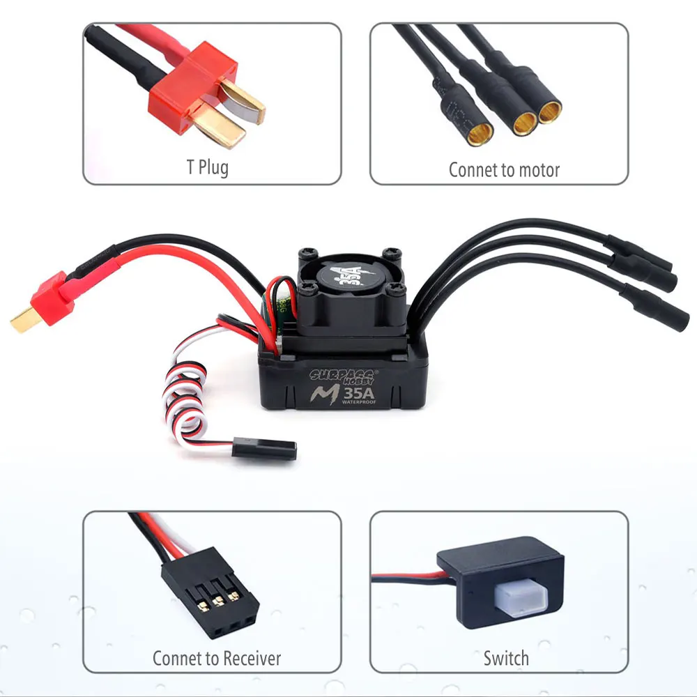 SURPASS HOBBY RC M24/28/540/36 Motor M35A/45A/60A ESC For 1/10 1/12 1/14 1/16 1/18 RC Car Boat