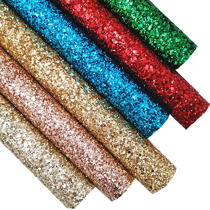 Gold Red Rose Gold Chunky Glitter Leather Sheets Felt Backing Glitter Faux Leather Fabric Vinyl For DIY Bows Craft SJ530