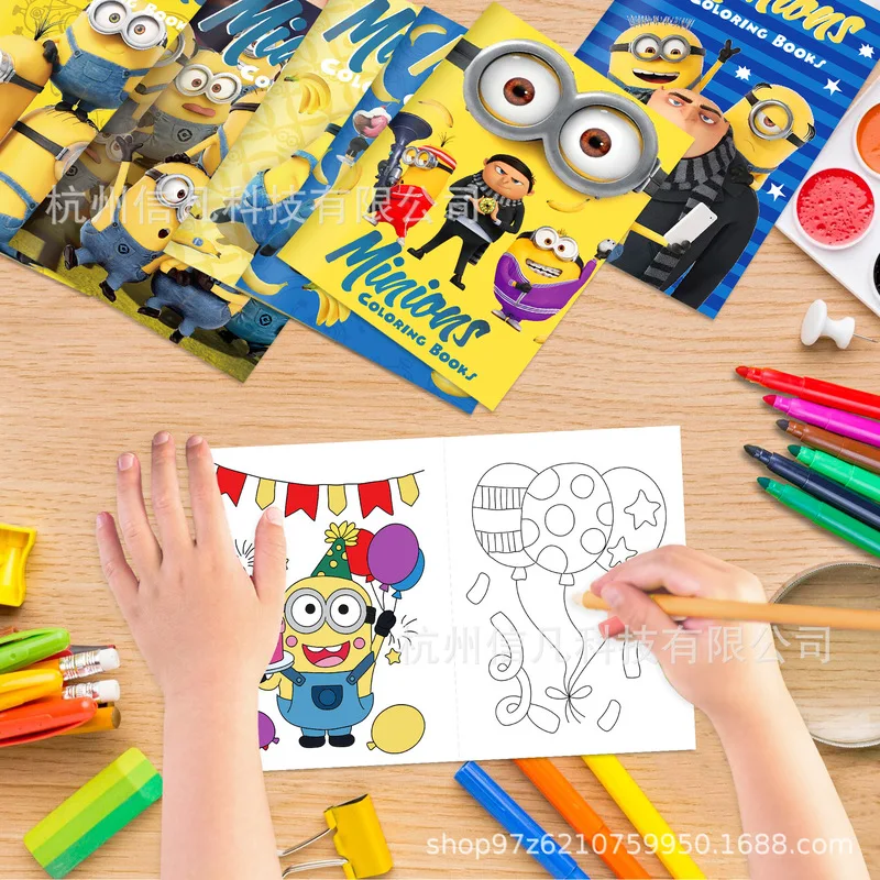 12pcs Kawaii 비열한 나 하수인 Diy 색칠하기 책 블라인드 박스 밥 축제 파티 컬러 낙서 책 비열한 아빠 그림책