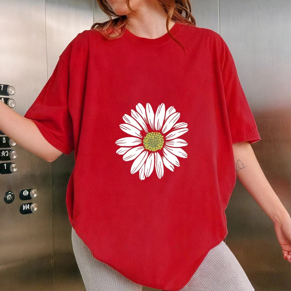 

2025 Y2k Chrysanthemum Women's T-Shirt - Oversized Cotton Summer Top, High Quality Botanical Print Tee, Oriental Streetwear