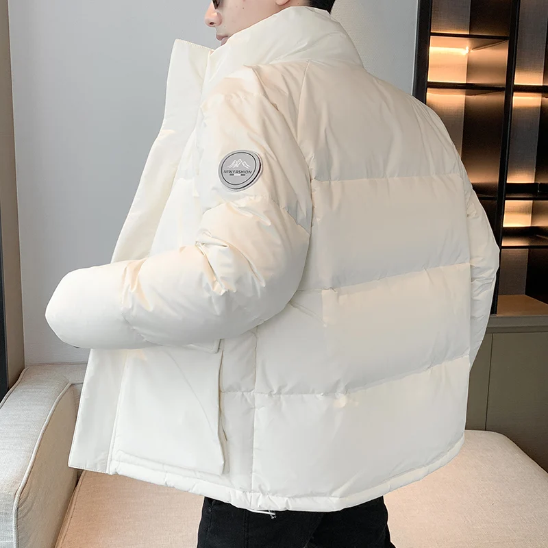 

Модная свободная мужская пуховая куртка белого цвета из натурального пуха, повседневная, молодежная, стандартной длины, верхняя одежда