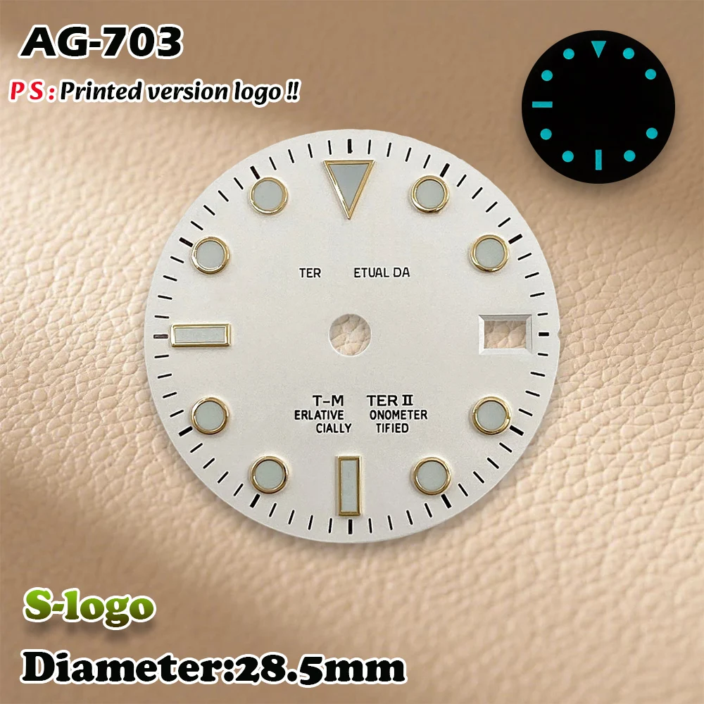 S logo 28.5mm GMT Green, White, Blue Dial Golden Index NH34 movement blue luminous Watches for men Watch Modification Accessorie