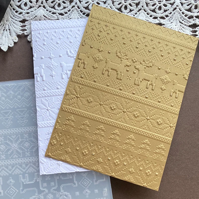 Neu entwickelter 3D-Retro-Totem-Winterwald und Rentier gestrickter ästhetischer Textur-Reliefordner – geeignet für Fotoalben, ca