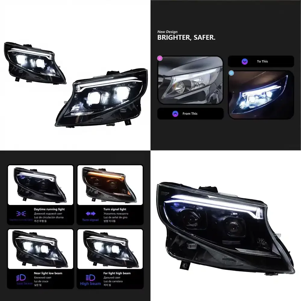 For 2016-2023 Vito Headlight Assembly Modified LED Projector Daytime Running Lights 12V 55W Old-to-New Style