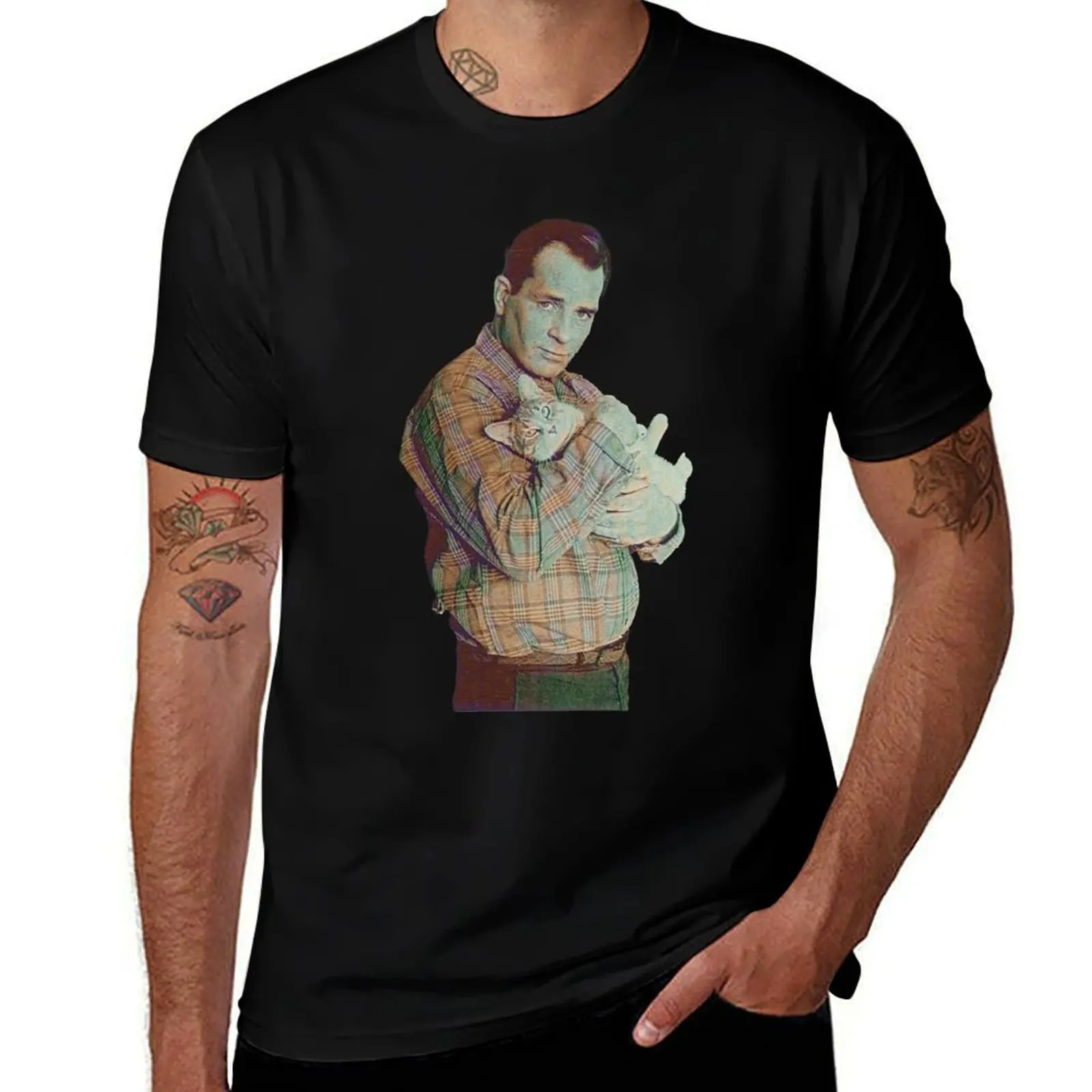 Jack Kerouac and His Cat T-Shirt anime customs Men's t-shirt