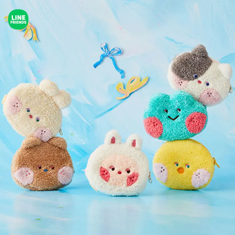 Line Friends Kawaii Brown Bear Sally Cony Plush Coin Purse Anime Portable Card Holder Cosmetic Earphone Plushie Storage Bag Gift