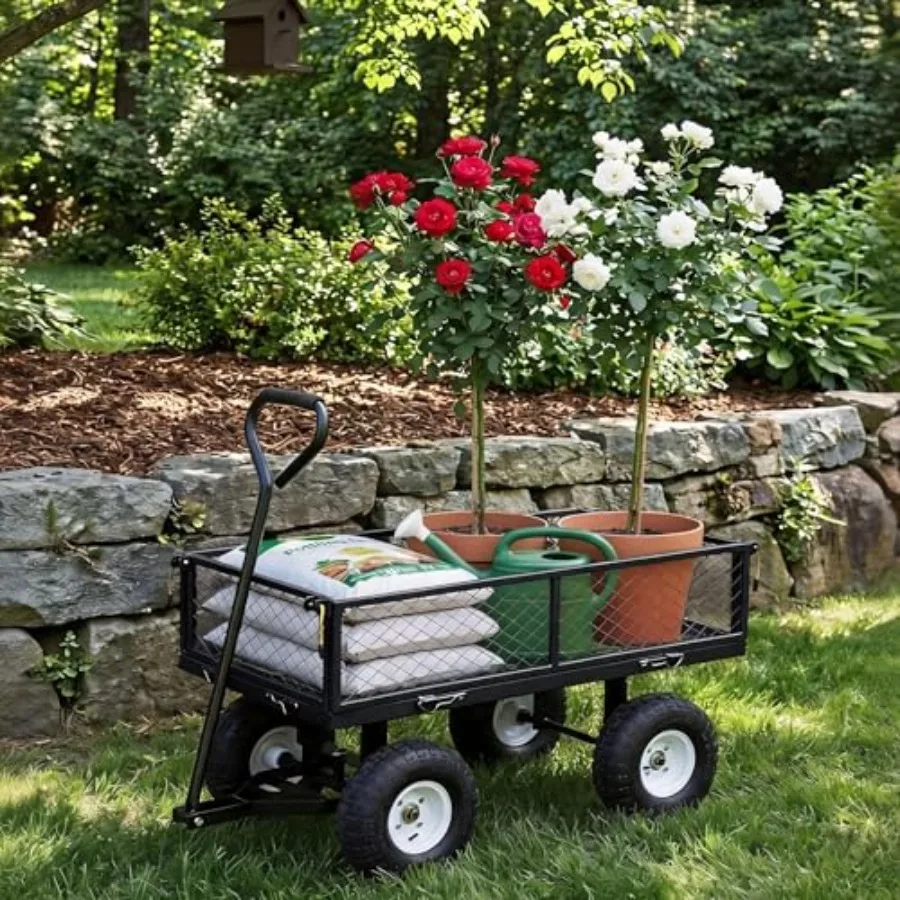 Heavy Duty Steel Garden Cart, 400 Lbs Capacity Mesh Utility Wagon with 10