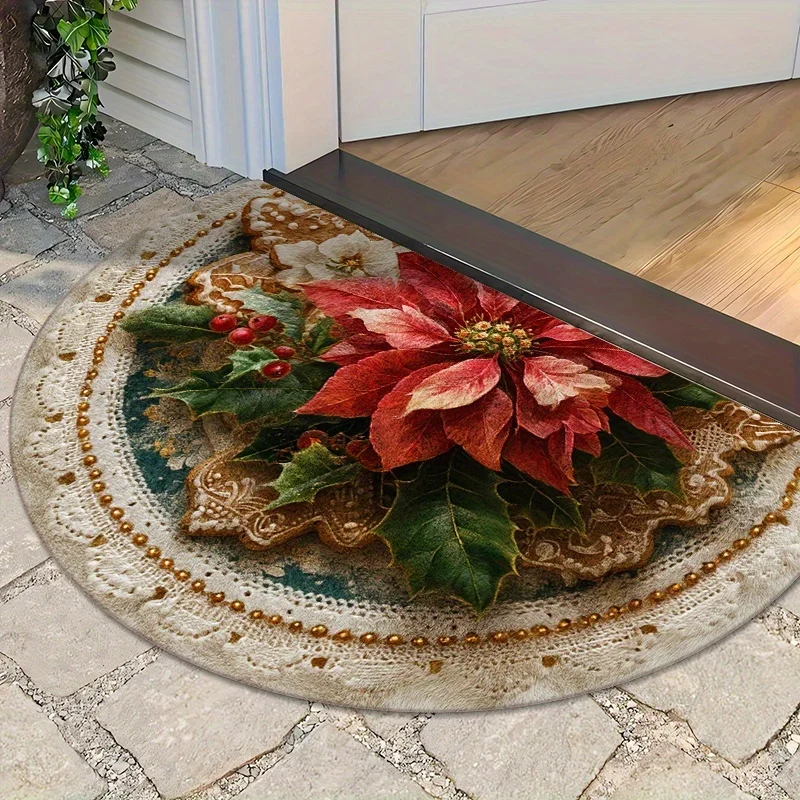 Vintage Green Background Pink White Rose Vine Elegant Rug For Classic Doorstep Decor Durable Outdoor Floor Mat