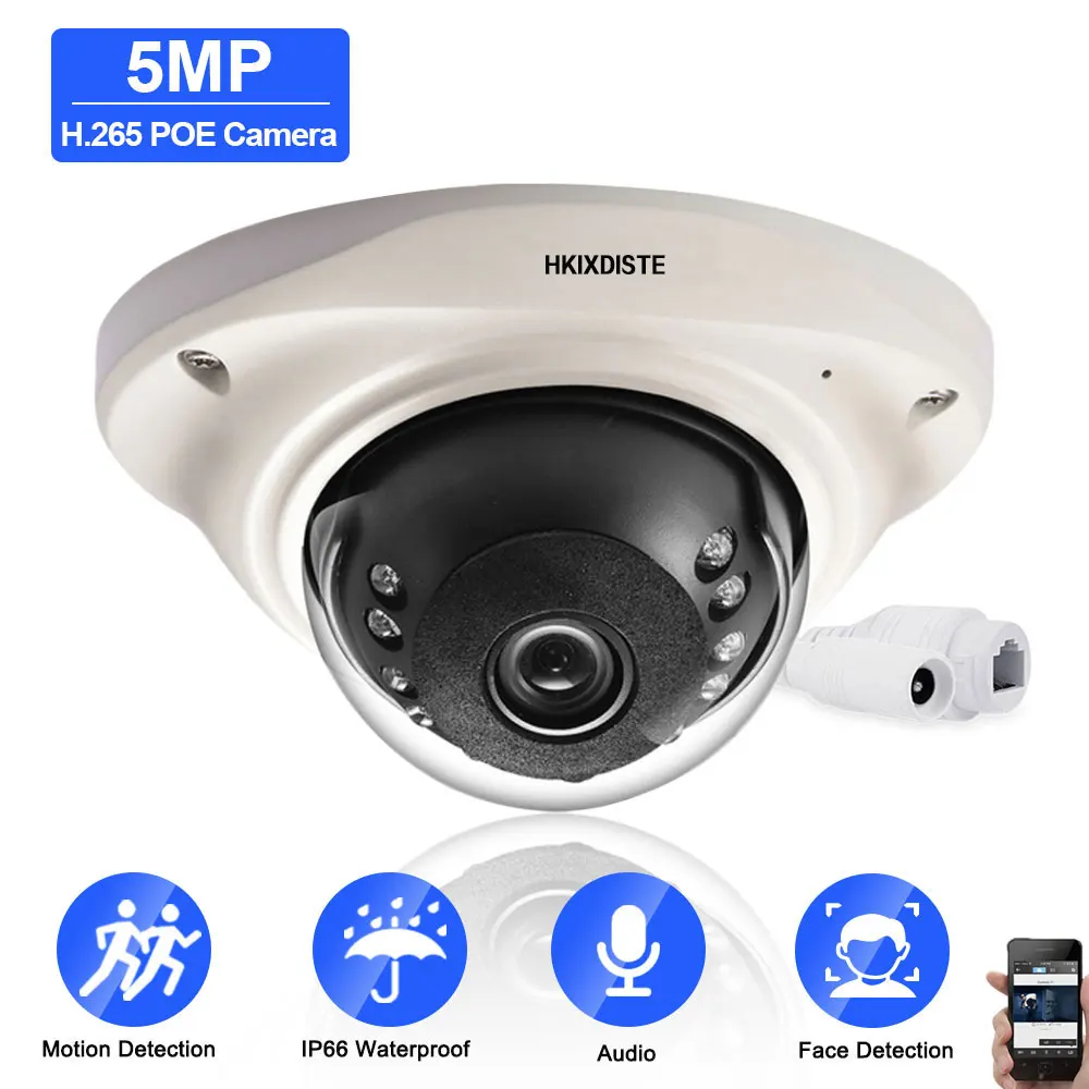 5MP POE IP CCTV Dome Security Camera Outdoor Waterproof  Motion Detection Smart Audio Mini POE Camera Video Surveillance System