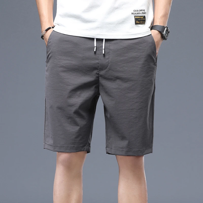 Summer Men\'s Thin Stretch Casual Shorts Fashion and Leisure Drawstring Bermuda Straight Beach Shorts Male Black Dark Grey Khaki