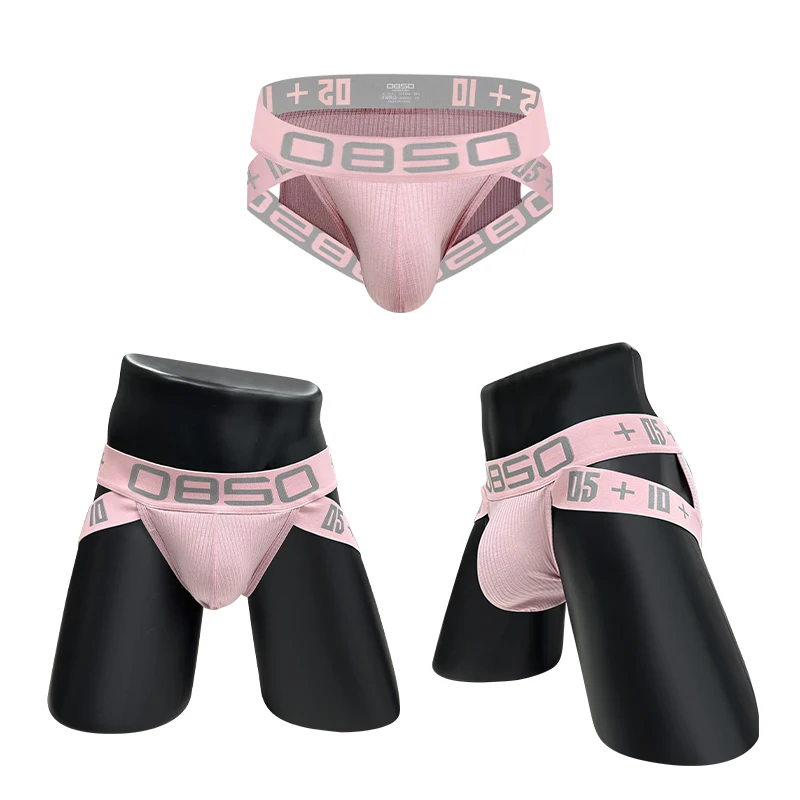 2pcs Threaded Cotton Sexy Men's Brief Underwear Bikini Gay Panties Jockstrap Slip Sexy Man Underpant Low Waist Solid Men's Brief