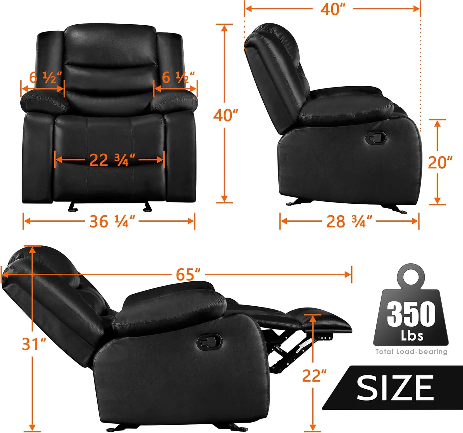 Rocker Recliner Chair - Comfy Wide Lazy Boy Recliner Chair with Overstuffed Armrest, Faux Leather Manual Reclining Chair