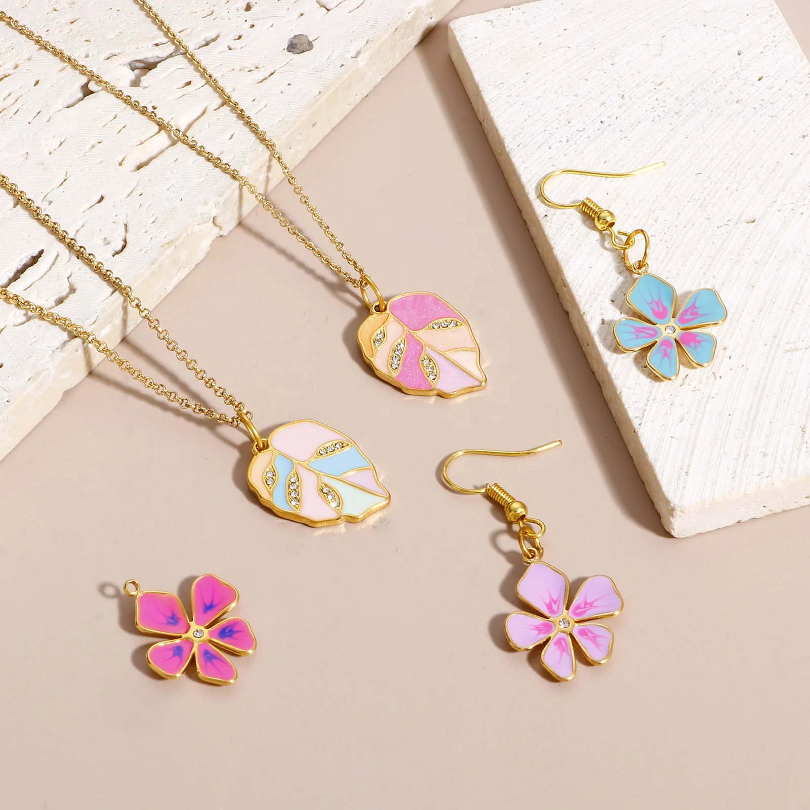 304 Stainless Steel Flower Leaf Charms Colorful Enamel Leaves Pendants For Jewelry Making Diy Pastoral Style Earrings Necklace